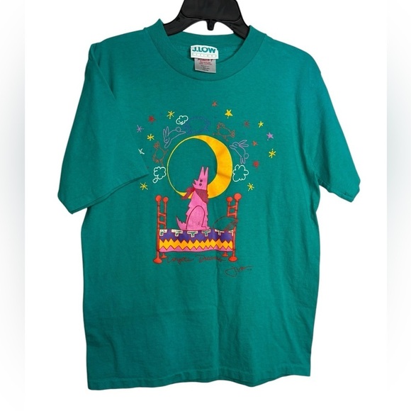 VTG Single Stitch Wearable Art Jeff Low Coyote Dreams Tee Size Large Teal - Picture 1 of 10